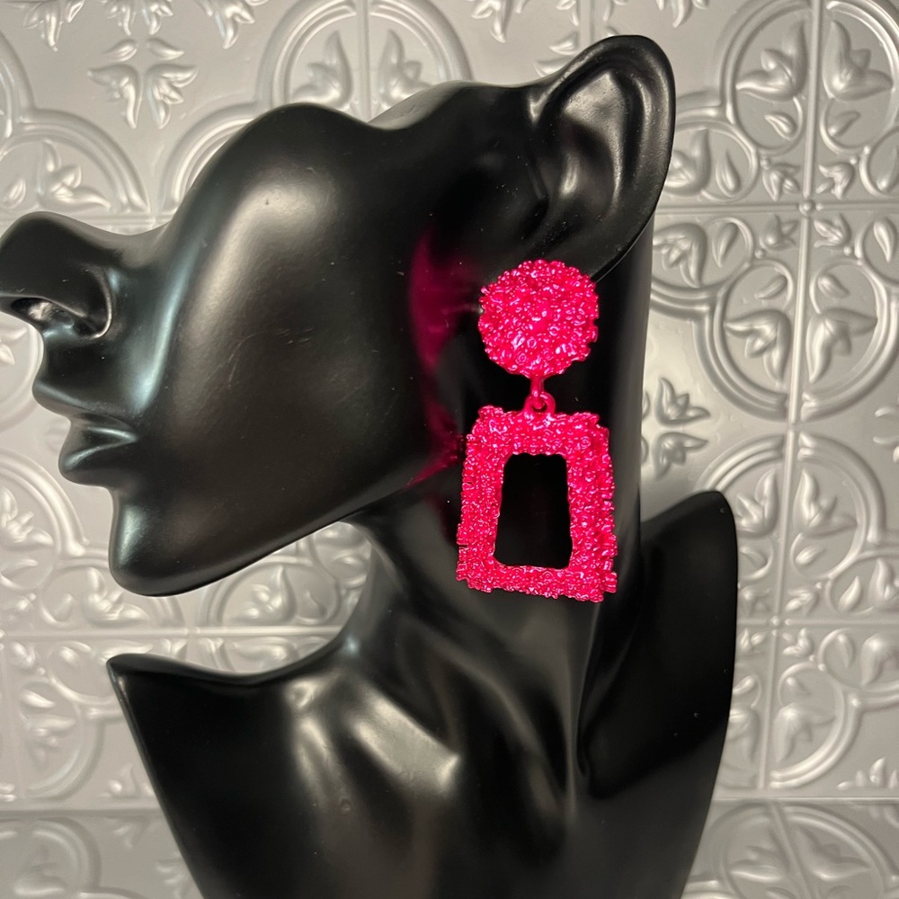 Pink Square Earrings
